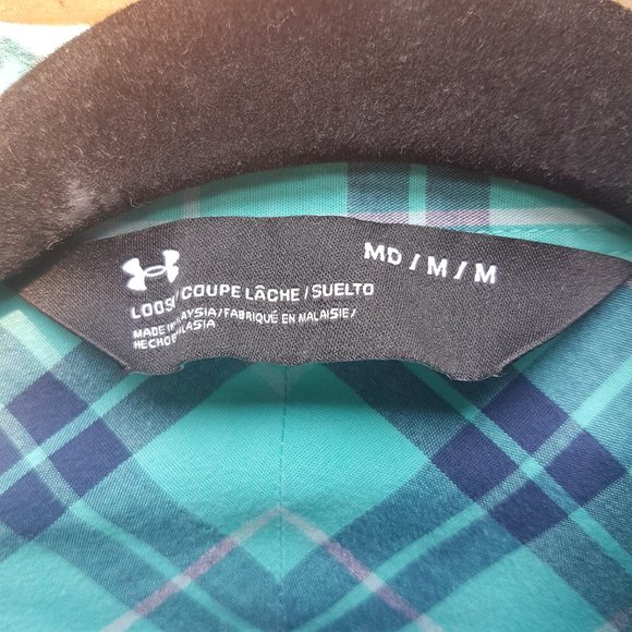 UNDER ARMOUR Button Down Shirt Medium US M Plaid Long Sleeve Blue Green Teal - Picture 11 of 16